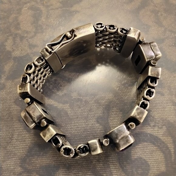 Vintage Heavy Sterling Silver Bracelet - Picture 10 of 14